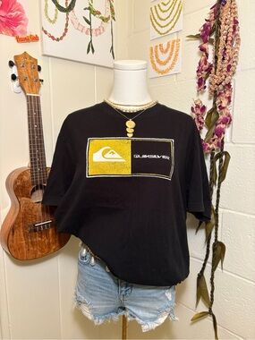 Quiksilver Black Tee with Yellow Logo